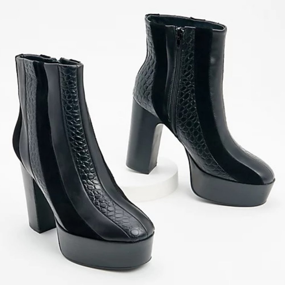 Cecelia New York Carcie Womens Black Leather Platform Boots Size 11 New w/o Box